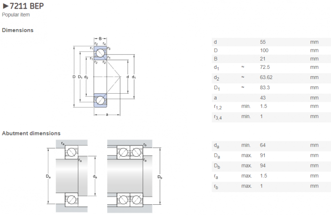 Rodamiento de bolitas angular del contacto del nilón Cage7211BEP para la identificación 55m m del compresor de aire 0