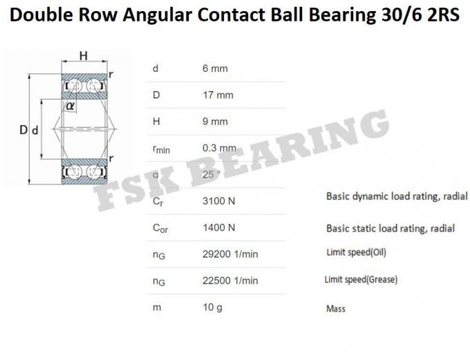 Rodamiento de bolitas angular miniatura doble del contacto 2RS 30/7 2RS de la fila 30/6 30/8 2RS 0