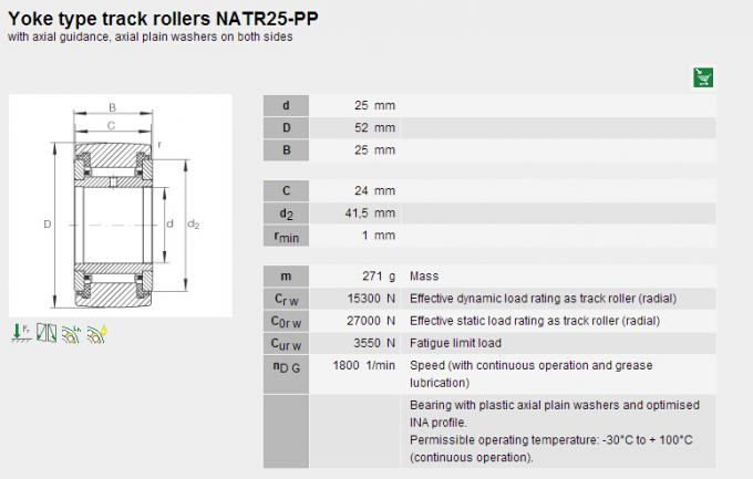 Complemento completo P6/P5 de los rodamientos de rodillos del seguidor de leva de la larga vida NATR25PP 0