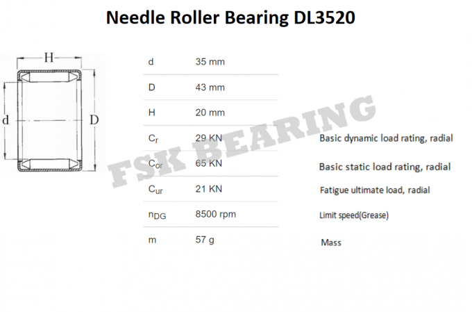 Rodamiento de rodillos de aguja del complemento completo DL3520 DLF3520 para la materia textil y la maquinaria agrícola 0
