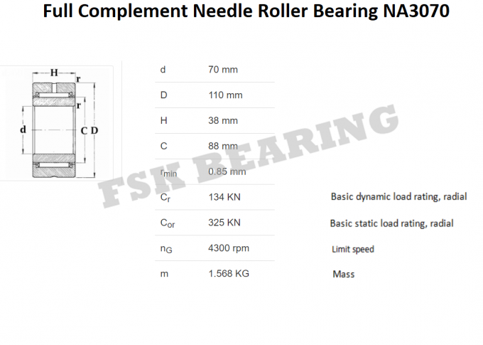 Complemento completo del rodamiento de rodillos de aguja de la garantía NA3070 con el anillo interno 0